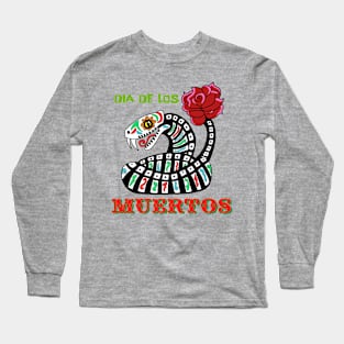 Dia de los Muertos Snake, with text! Long Sleeve T-Shirt